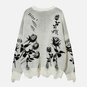 raw edge rose sweater [chic] streetwear essential 5353